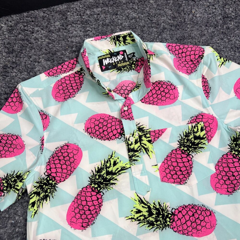 Chubbies Weekend Wear Shirt Mens Medium Pineapple Short Sleeve Stretch EUC